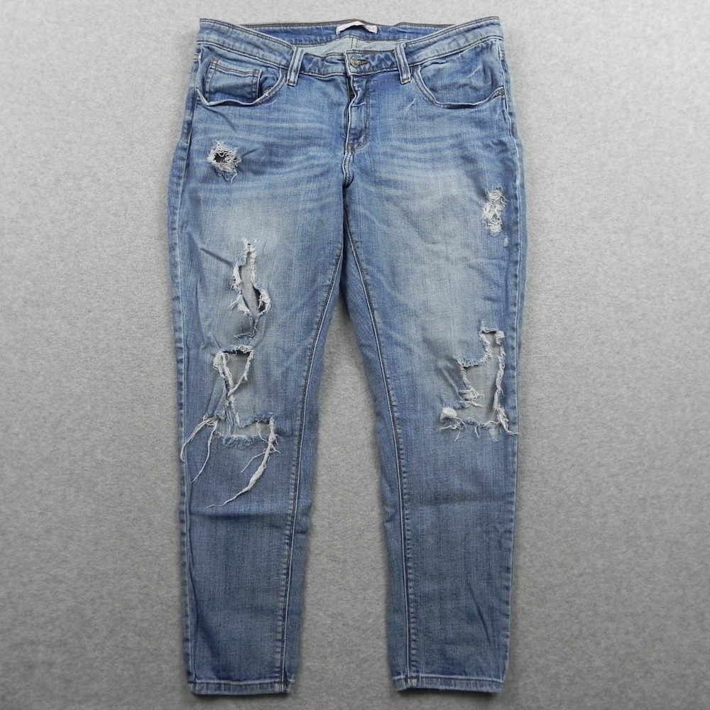 Daytrip Refined Jeans Womens 33 Virgo Skinny Distressed Ripped Flex Denim Blue